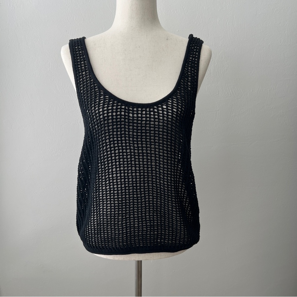 Women’s Black Crochet U-Neck Tank Sweater Future Collective Alani Noelle Size L